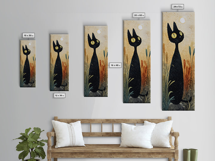 Black Cat Silhouette Framed Canvas Print, Black and White Art, Minimalist Decor, Living Room Decor, Fine Art, Monochrome, BAW-1x3-4