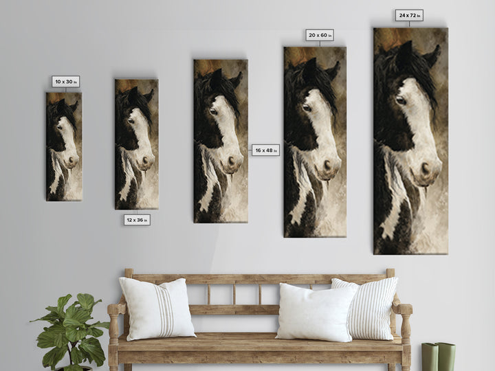 Black and White Wild Horse Portrait Canvas Print, Black and White Art, Photography Prints, Living Room Decor, Monochrome, BAW-1x3-41