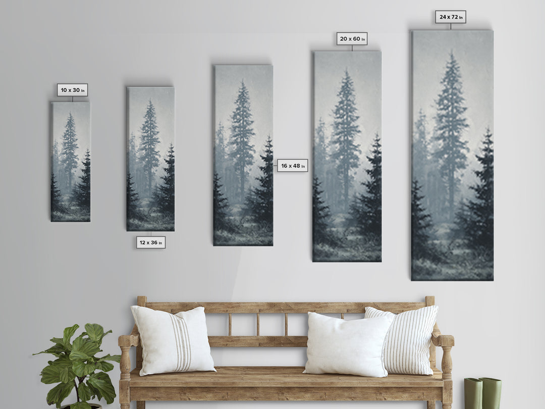 Moody Foggy Forest Canvas Print, Black and White Art, Printable Art, Living Room Decor, Fine Art, Monochrome, Gallery Decor, BAW-1x3-43