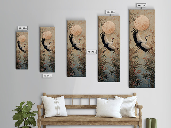 Black Ink Crane Flying Across Empty Sky Canvas Print, Black and White Art, Modern Decor, Living Room Decor, Monochrome, BAW-1x3-49