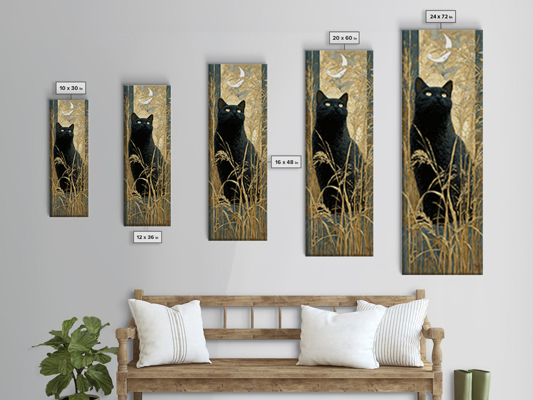 Black Cat Silhouette Framed Canvas Print, Black and White Art, Printable, Living Room Decor, Monochrome, Living Room Wall Art, BAW-1x3-52