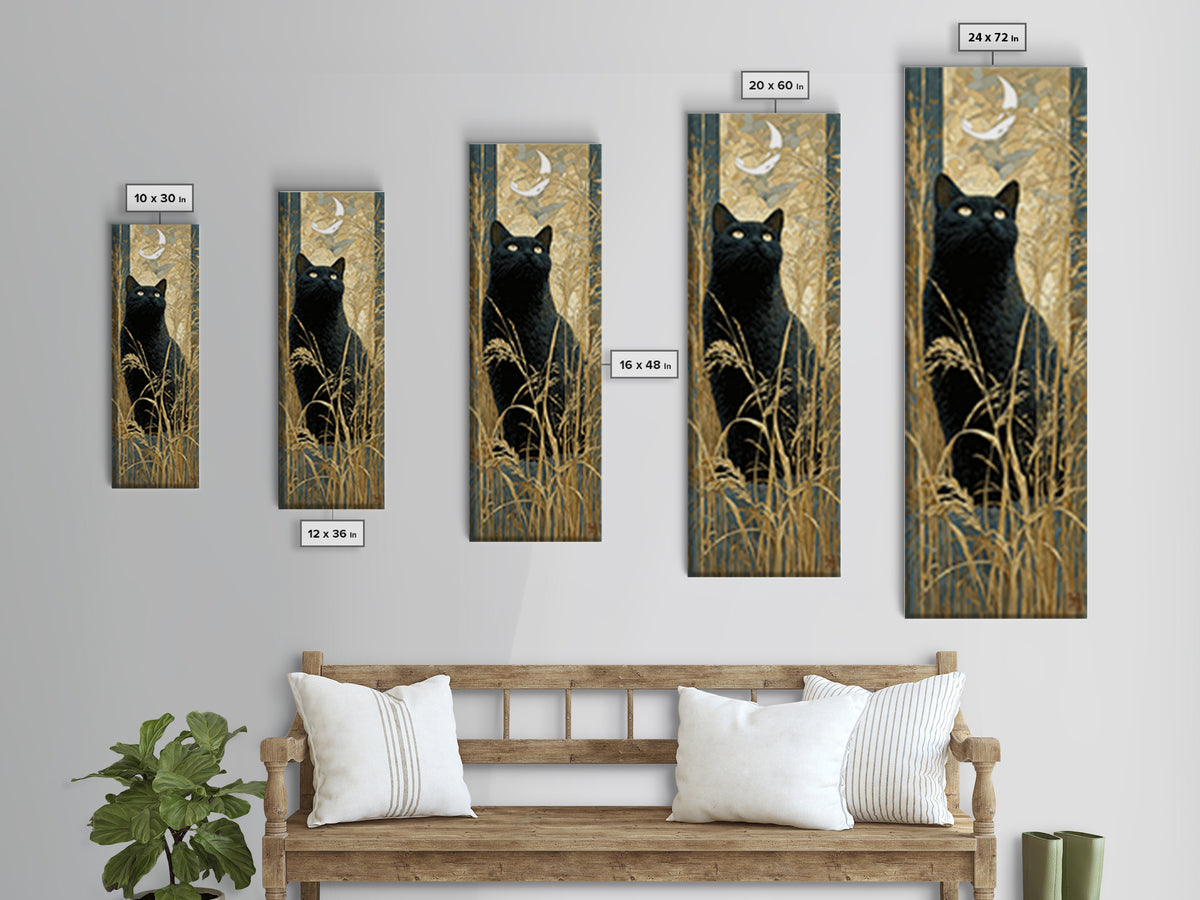 Black Cat Silhouette Framed Canvas Print, Black and White Art, Printable, Living Room Decor, Monochrome, Living Room Wall Art, BAW-1x3-52