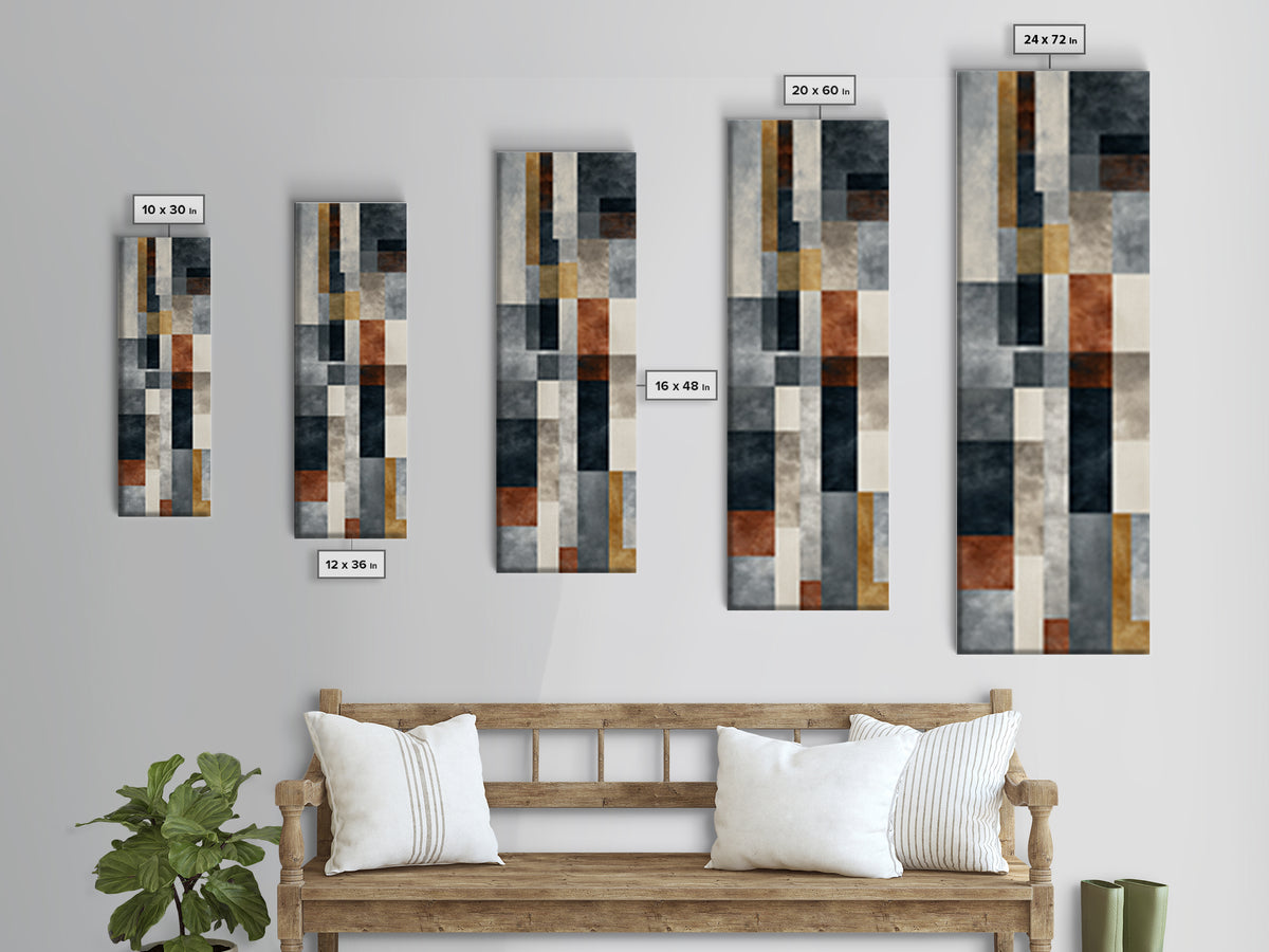 Geometric Bauhaus Grayscale Shapes Framed Canvas Print, Black and White Art, Modern Art, Living Room Decor, Abstract Art, BAW-1x3-54