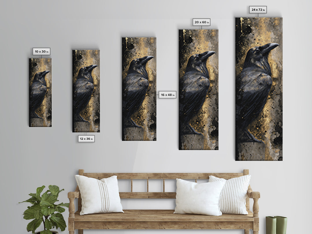 Ink Splatter Raven Composition Canvas Print, Black and White Art, Wood Wall Art, Living Room Decor, Fine Art, Monochrome, BAW-1x3-56