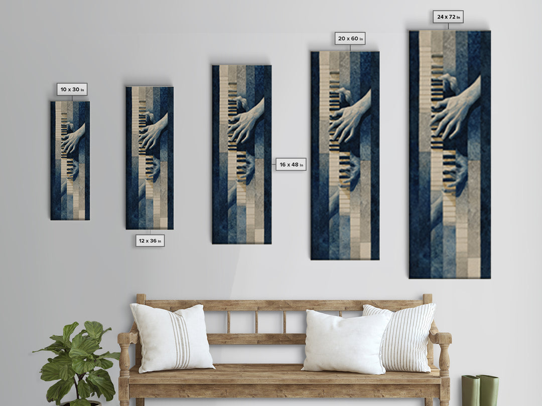 Piano Keys and Hands Framed Canvas Print, Black and White Art, Photo Prints, Living Room Decor, Watercolor Art, Monochrome, BAW-1x3-58