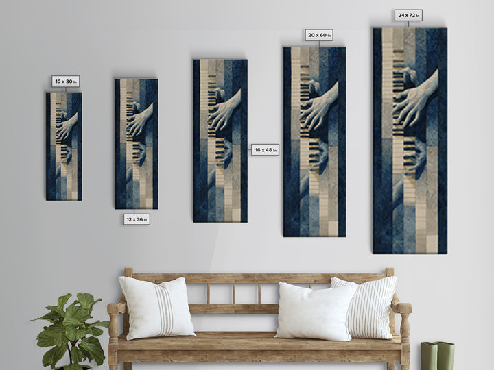 Piano Keys and Hands Framed Canvas Print, Black and White Art, Photo Prints, Living Room Decor, Watercolor Art, Monochrome, BAW-1x3-58