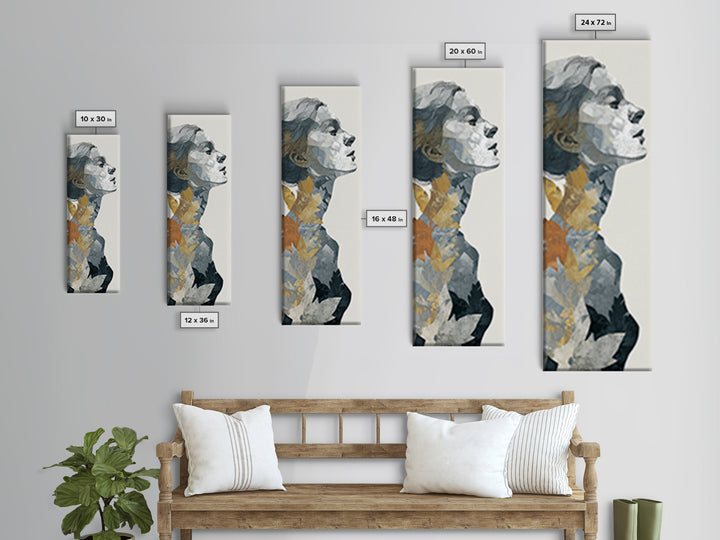 Monochrome Female Profile Framed Canvas Print, Black and White Art, Digital Prints, Living Room Decor, Abstract Art, Monochrome, BAW-1x3-61