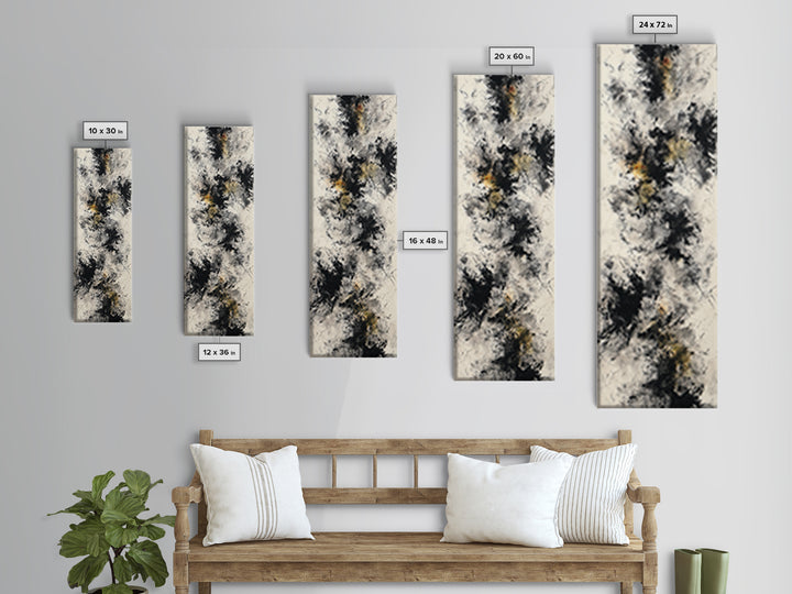 Abstract Charcoal Gestures on White Paper Canvas Print, Black and White Art, Printable Art, Living Room Decor, Monochrome, BAW-1x3-64