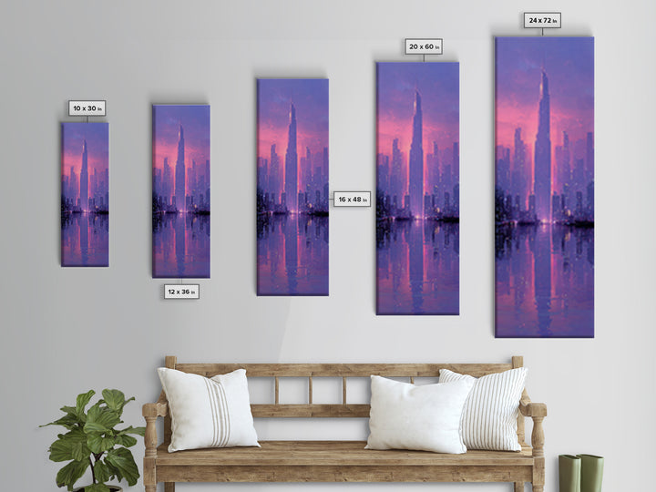Monochrome City Skyline Reflected Framed Canvas Print, Black and White Art, Gallery Decor, Living Room Decor, Monochrome, BAW-1x3-71