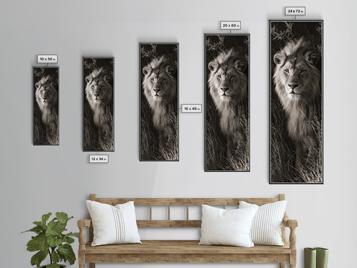 Dramatic Black and White Lion Portrait Canvas Print, Black and White Art, Art, Living Room Decor, Fine Art, Monochrome, BAW-1x3-77