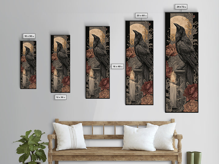 Ink Splatter Raven Composition Framed Canvas Print, Black and White Art, Contemporary Art, Living Room Decor, Monochrome, BAW-1x3-8
