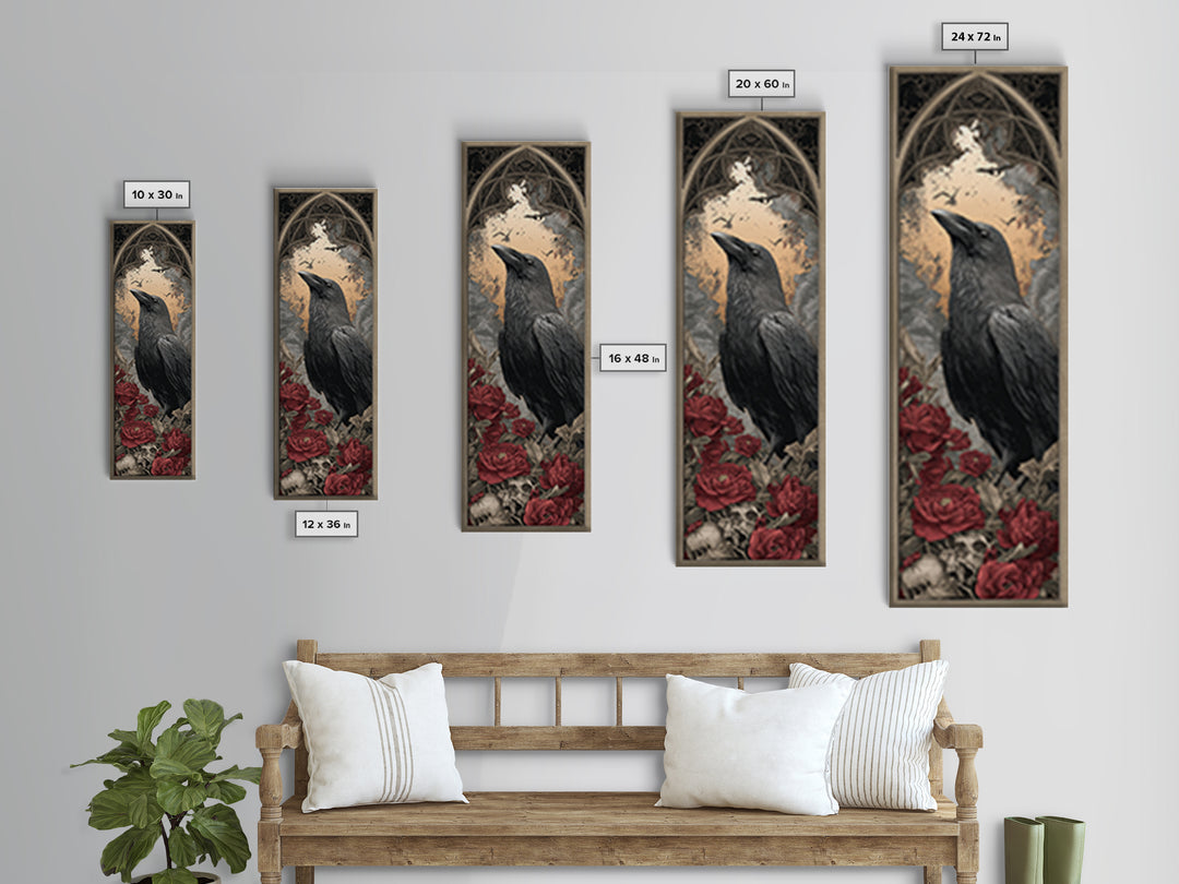Ink Splatter Raven Composition Framed Canvas Print, Black and White Art, Canvas Print, Living Room Decor, Fine Art, Monochrome, BAW-1x3-80