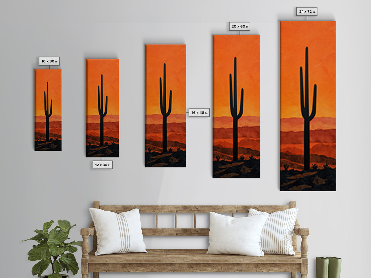 Monochrome Desert Cactus Silhouette Canvas Print, Black and White Art, Abstract Wall Art, Living Room Decor, Watercolor Art, BAW-1x3-81