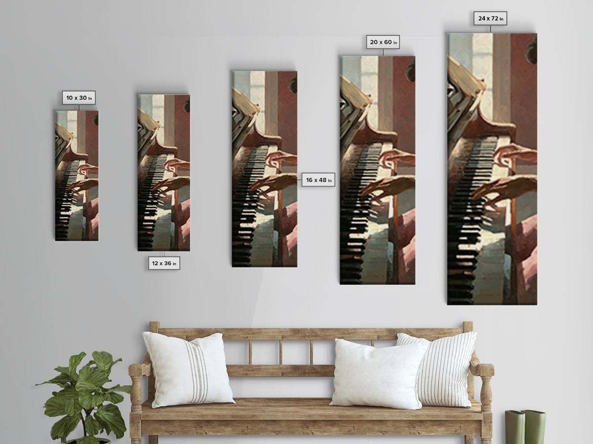 Piano Keys and Hands Canvas Print, Black and White Art, Boho Decor, Living Room Decor, Oil Painting, Monochrome, BAW-1x3-82