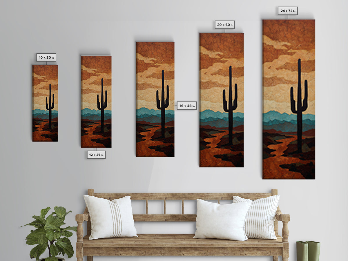 Monochrome Desert Cactus Silhouette Canvas Print, Black and White Art, Luxury Decor, Living Room Decor, Fine Art, Monochrome, BAW-1x3-9