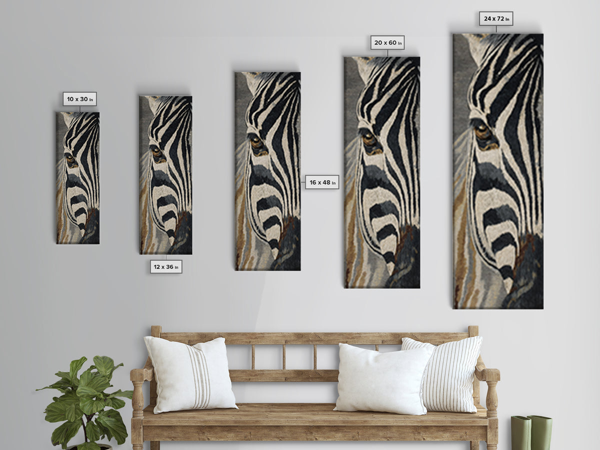 Zebra Stripe Closeup as Graphic Abstraction Canvas Print, Black and White Art, Photography Prints, Living Room Decor, BAW-1x3-92