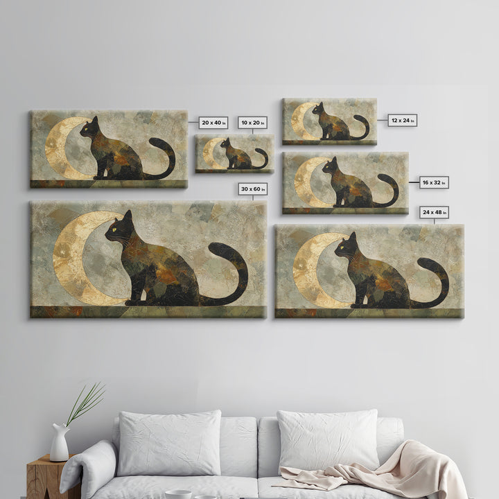 Black Cat Silhouette Framed Canvas Print, Black and White Art, Room Decor, Living Room Decor, Fine Art, Monochrome, Art Print, BAW-2x1-12