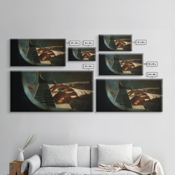Piano Keys and Hands Framed Canvas Print, Black and White Art, Room Decor, Living Room Decor, Fine Art, Monochrome, Art Print, BAW-2x1-18