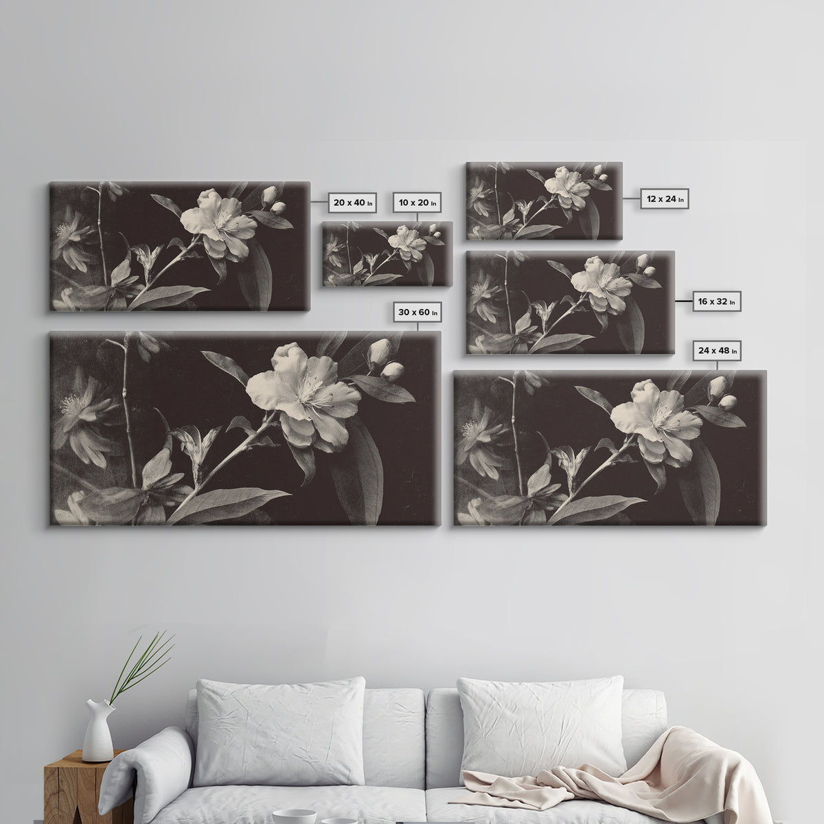 Black and White Botanical Specimen Plate Canvas Print, Black and White Art, Cabin Decor, Living Room Decor, Monochrome, BAW-2x1-19