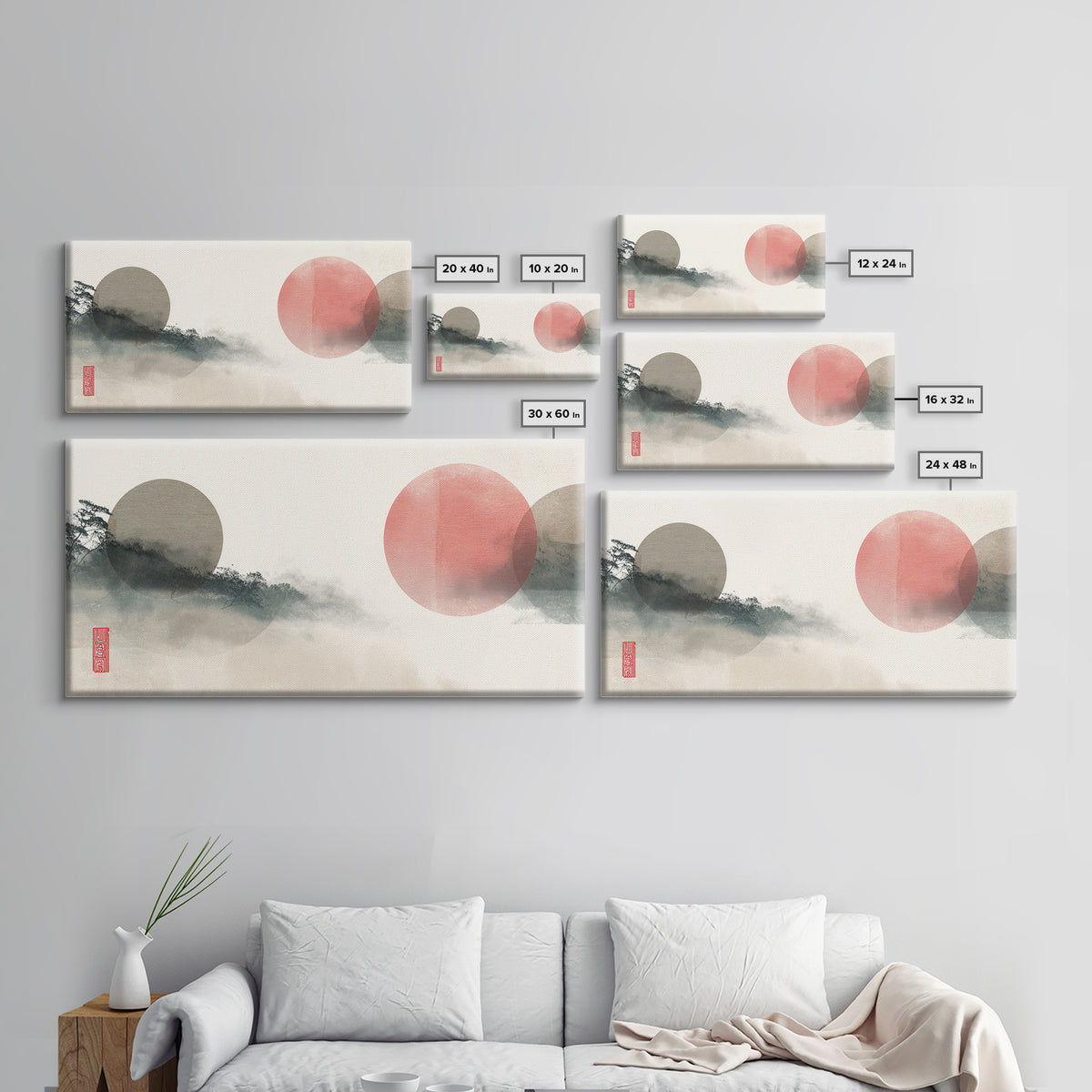 Large Circle and Line Abstract Framed Canvas Print, Black and White Art, Statement Artwork, Living Room Decor, Abstract Art, BAW-2x1-20