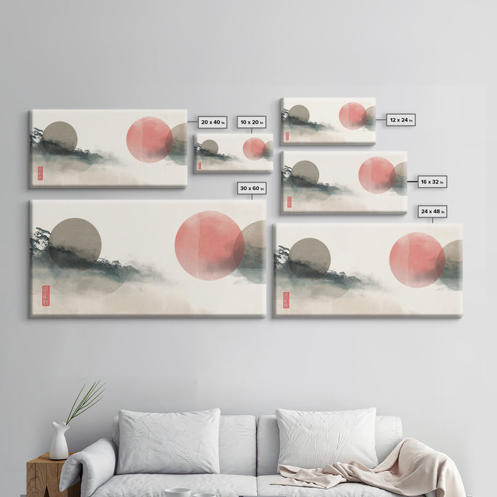 Large Circle and Line Abstract Framed Canvas Print, Black and White Art, Statement Artwork, Living Room Decor, Abstract Art, BAW-2x1-20
