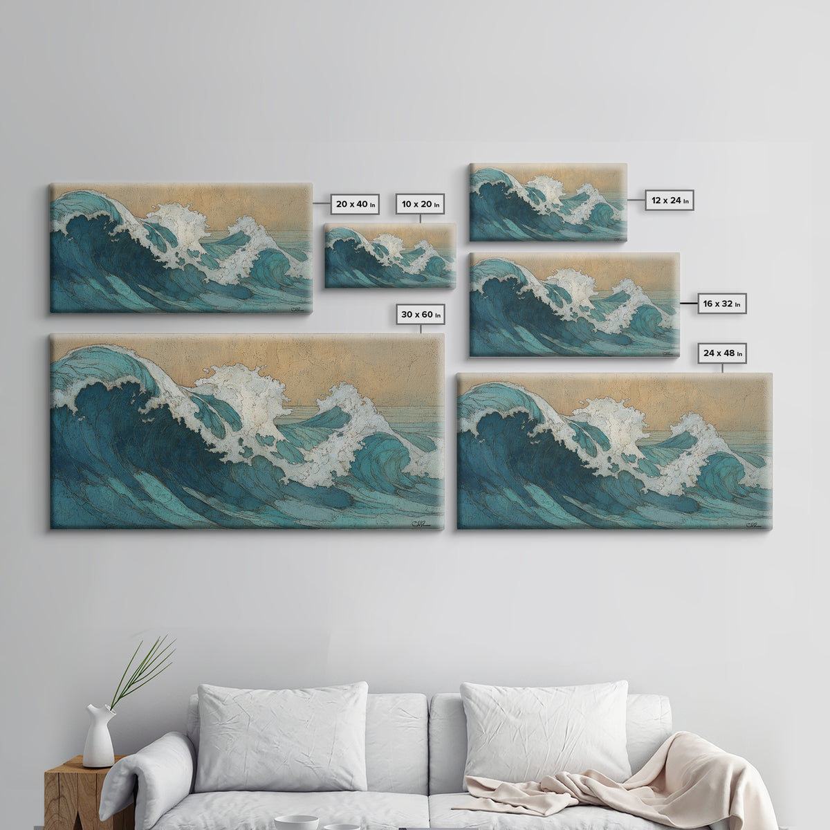 Stormy Ocean Wave Framed Canvas Print, Black and White Art, Minimalist Decor, Living Room Decor, Oil Painting, Monochrome, BAW-2x1-30