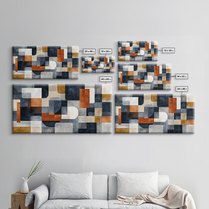 Geometric Bauhaus Grayscale Shapes Framed Canvas Print, Black and White Art, Luxury Decor, Living Room Decor, Abstract Art, BAW-2x1-38