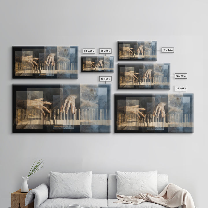 Piano Keys and Hands Framed Canvas Print, Black and White Art, Room Decor, Living Room Decor, Fine Art, Monochrome, Art Print, BAW-2x1-42