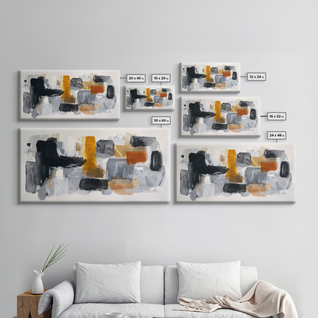 Abstract Charcoal Gestures on White Paper Canvas Print, Black and White Art, Digital Prints, Living Room Decor, Abstract Art, BAW-2x1-48