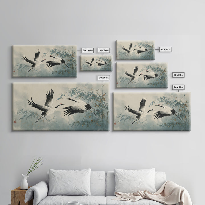 Black Ink Crane Flying Across Empty Sky Canvas Print, Black and White Art, Printable, Living Room Decor, Fine Art, Monochrome, BAW-2x1-57