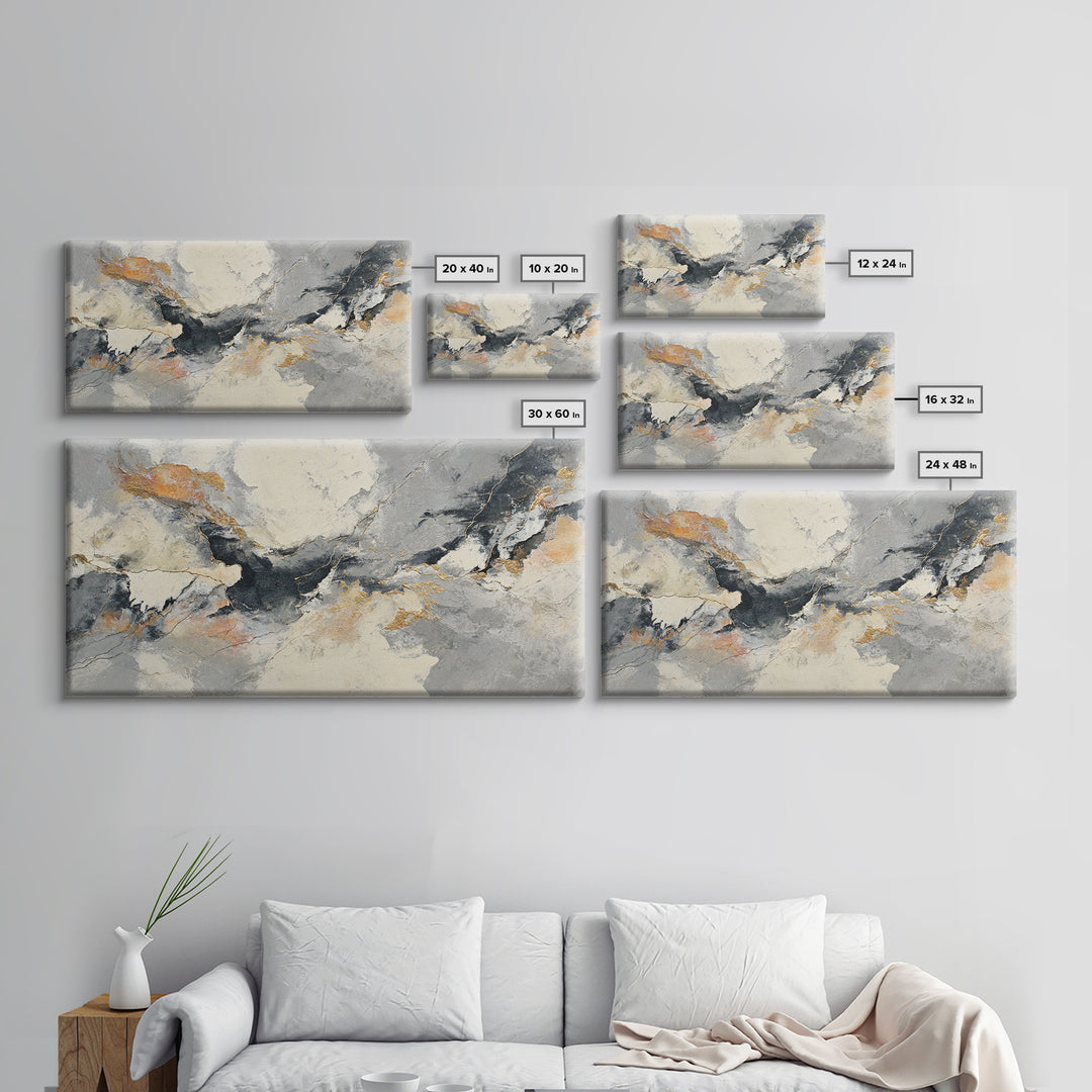 Abstract Marble Texture Framed Canvas Print, Black and White Art, Living Room Wall Art, Living Room Decor, Abstract Art, BAW-2x1-59