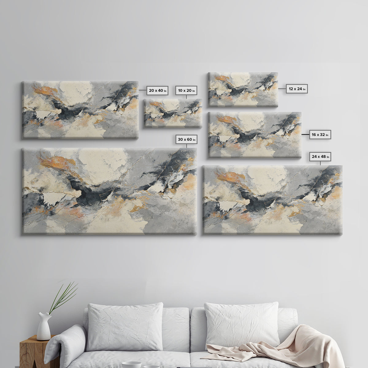 Abstract Marble Texture Framed Canvas Print, Black and White Art, Living Room Wall Art, Living Room Decor, Abstract Art, BAW-2x1-59