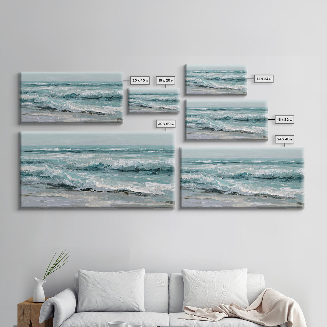 Stormy Ocean Wave Framed Canvas Print, Black and White Art, Minimalist Decor, Living Room Decor, Oil Painting, Monochrome, BAW-2x1-6