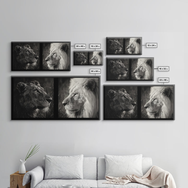 Dramatic Black and White Lion Portrait Canvas Print, Black and White Art, Printable Wall Art, Living Room Decor, Monochrome, BAW-2x1-61