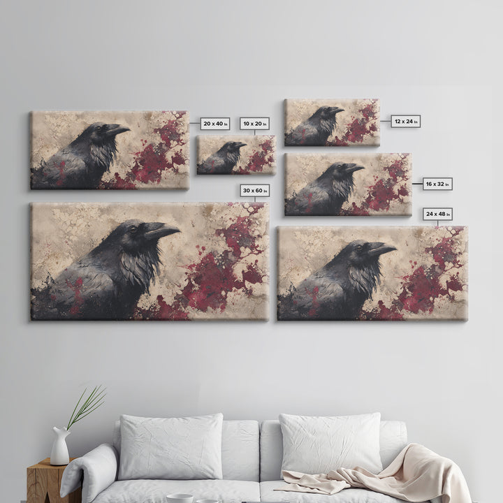 Ink Splatter Raven Composition Canvas Print, Black and White Art, Art Print, Living Room Decor, Fine Art, Monochrome, BAW-2x1-64