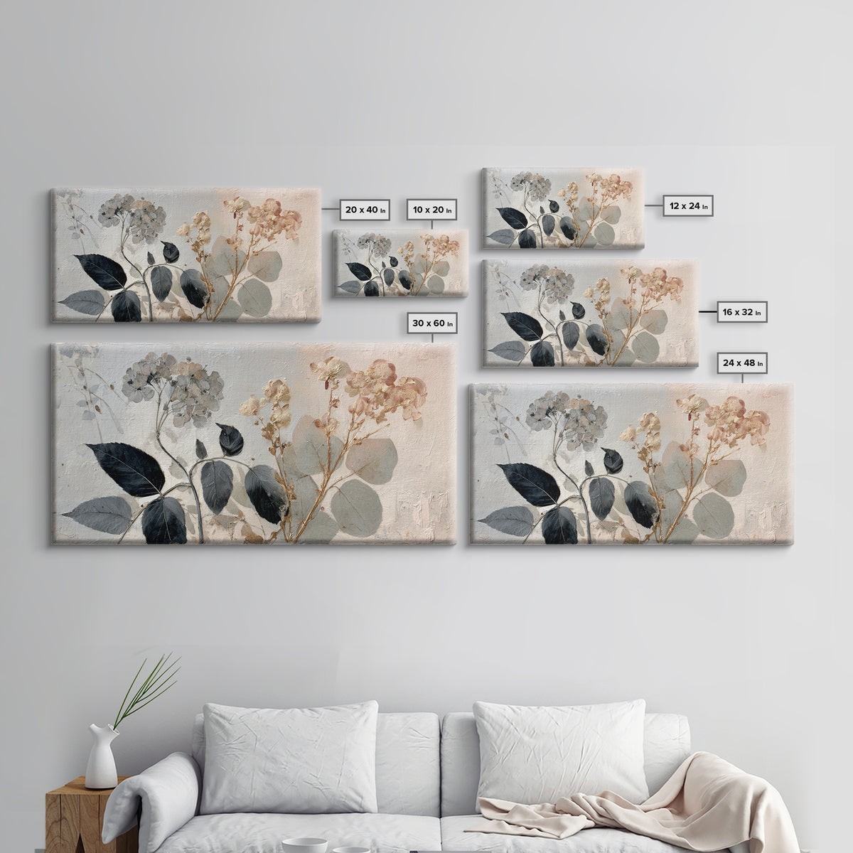 Black and White Botanical Specimen Plate Canvas Print, Black and White Art, Gallery Decor, Living Room Decor, Monochrome, BAW-2x1-67