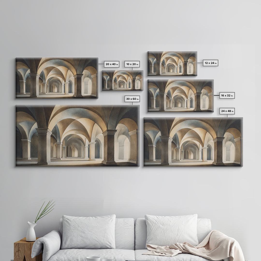 High Contrast Architectural Arches and Shadows Canvas Print, Black and White Art, Set of 3 Prints, Living Room Decor, BAW-2x1-71