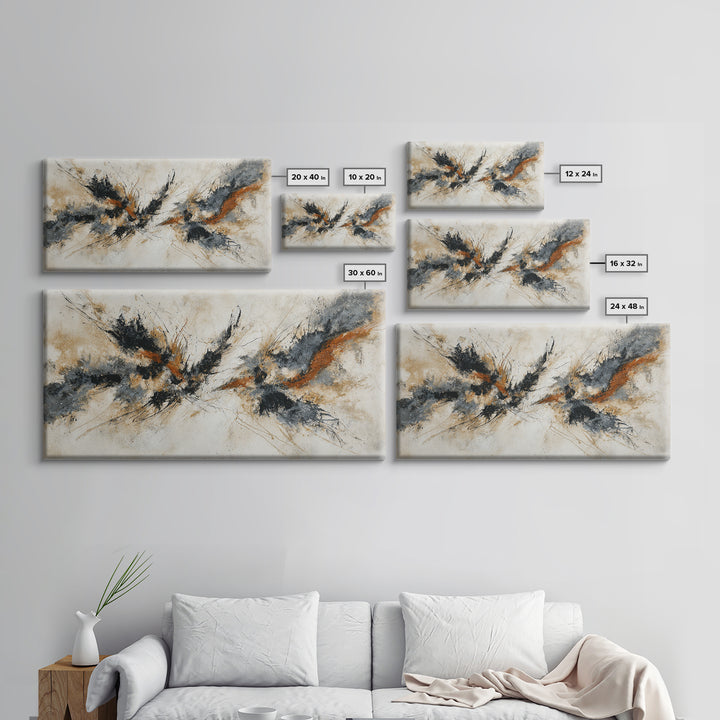 Abstract Charcoal Gestures on White Paper Canvas Print, Black and White Art, Printable, Living Room Decor, Monochrome, BAW-2x1-72