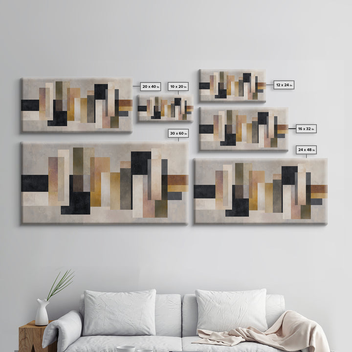 Geometric Bauhaus Grayscale Shapes Framed Canvas Print, Black and White Art, Print, Living Room Decor, Abstract Art, Monochrome, BAW-2x1-86