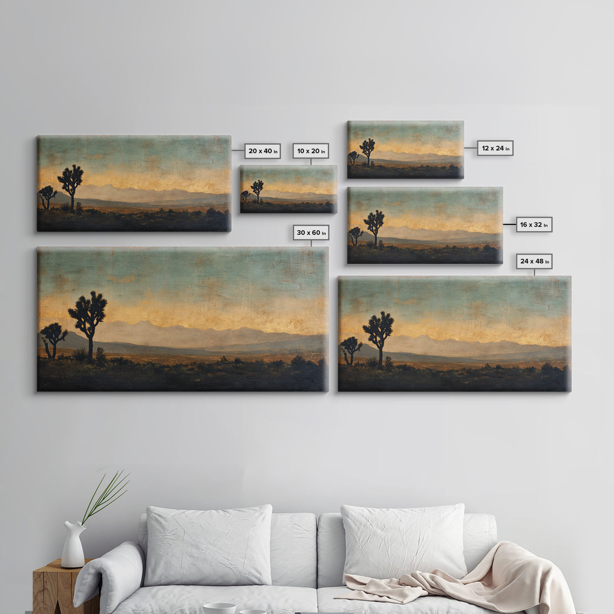 Monochrome Desert Cactus Silhouette Canvas Print, Black and White Art, Apartment Decor, Living Room Decor, Oil Painting, BAW-2x1-89