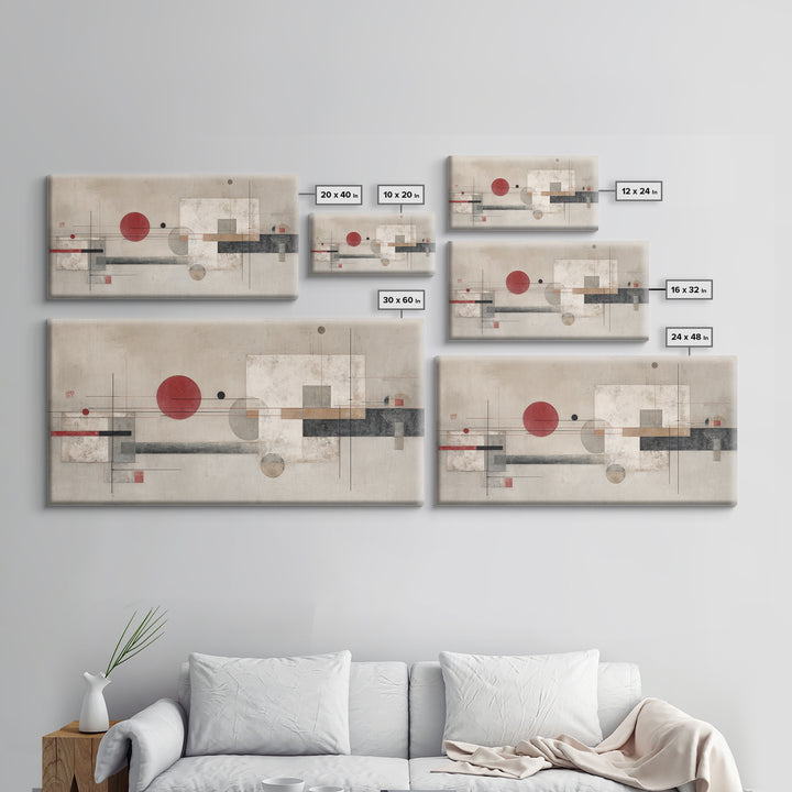 Large Circle and Line Abstract Framed Canvas Print, Black and White Art, Original Art, Living Room Decor, Abstract Art, BAW-2x1-92