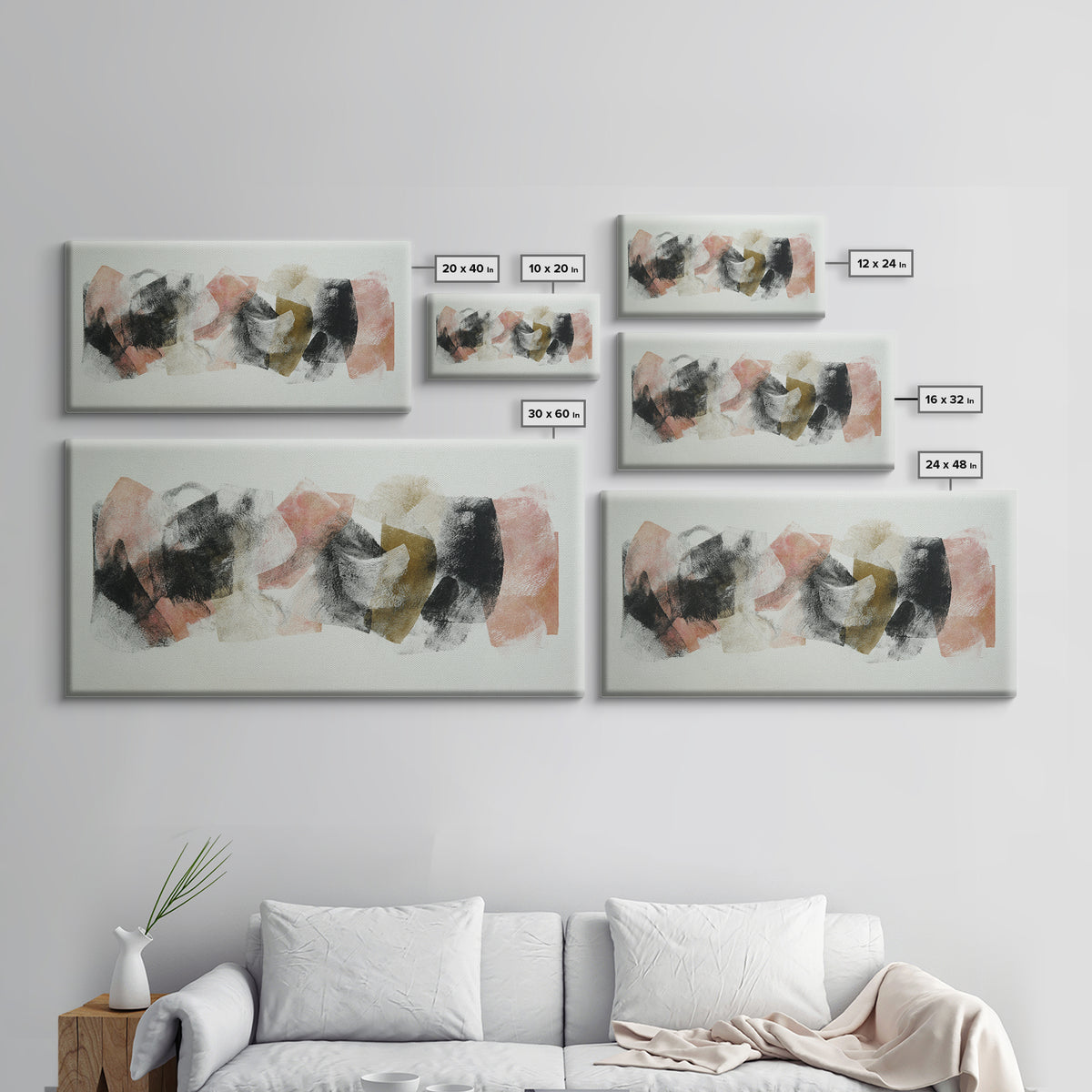 Abstract Charcoal Gestures on White Paper Canvas Print, Black and White Art, Modern Wall Art, Living Room Decor, Monochrome, BAW-2x1-96