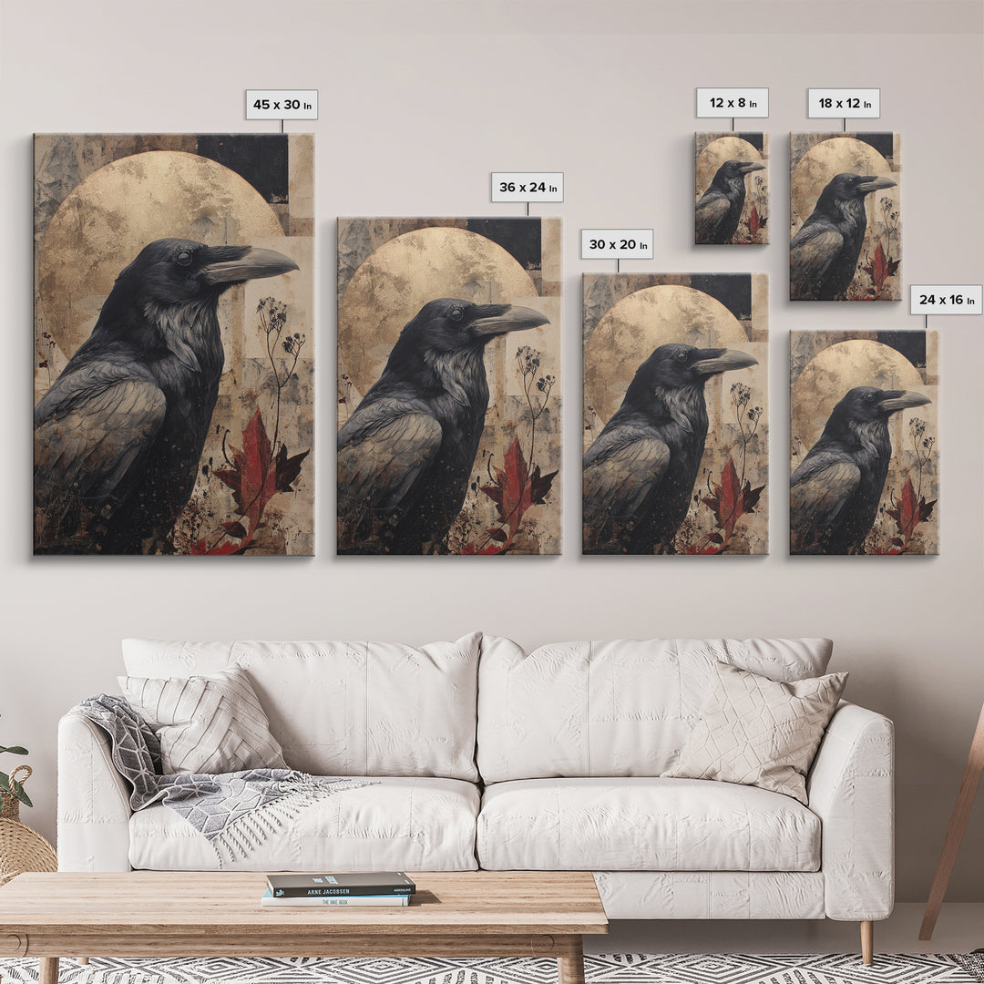Ink Splatter Raven Composition Framed Canvas Print, Black and White Art, Halloween Decor, Living Room Decor, Monochrome, BAW-2x3-100