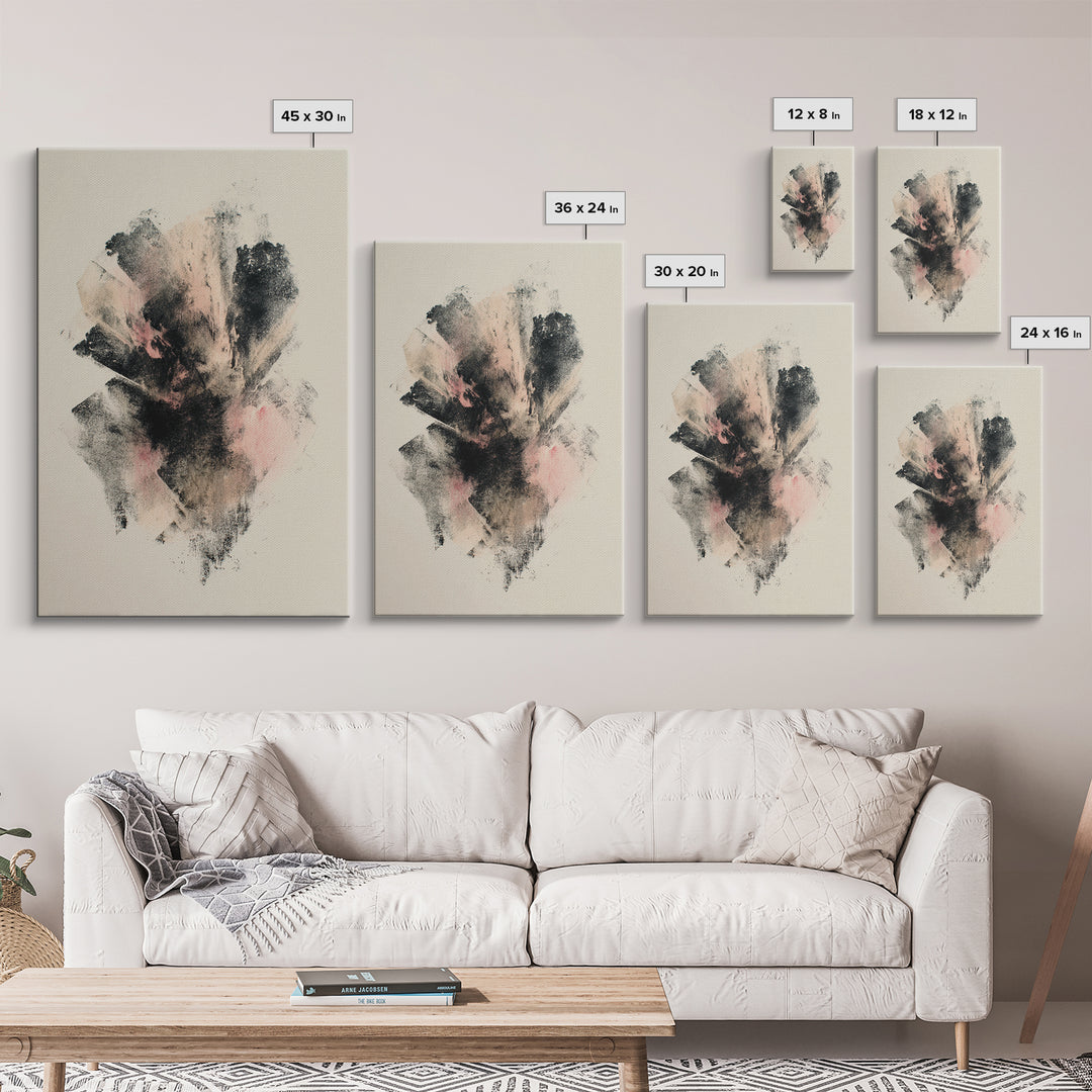Abstract Charcoal Gestures on White Paper Framed Canvas Print, Black and White Art, Art Prints, Living Room Decor, Monochrome, BAW-2x3-12