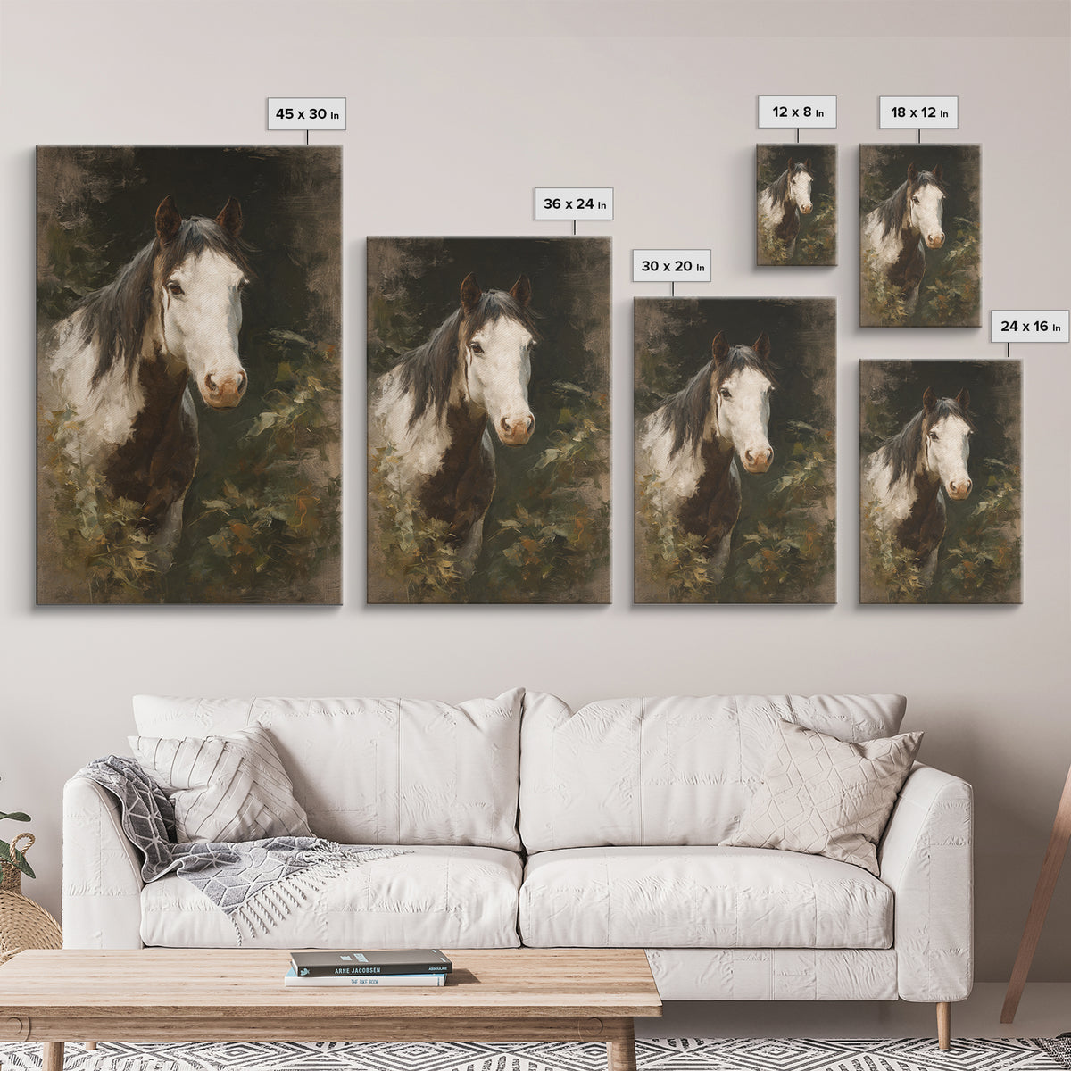 Black and White Wild Horse Portrait Canvas Print, Black and White Art, Printable Wall Art, Living Room Decor, Monochrome, BAW-2x3-13