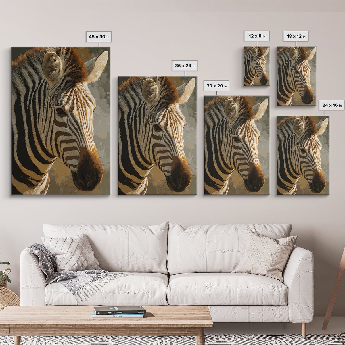 Zebra Stripe Closeup as Graphic Abstraction Canvas Print, Black and White Art, Gallery Decor, Living Room Decor, Monochrome, BAW-2x3-16