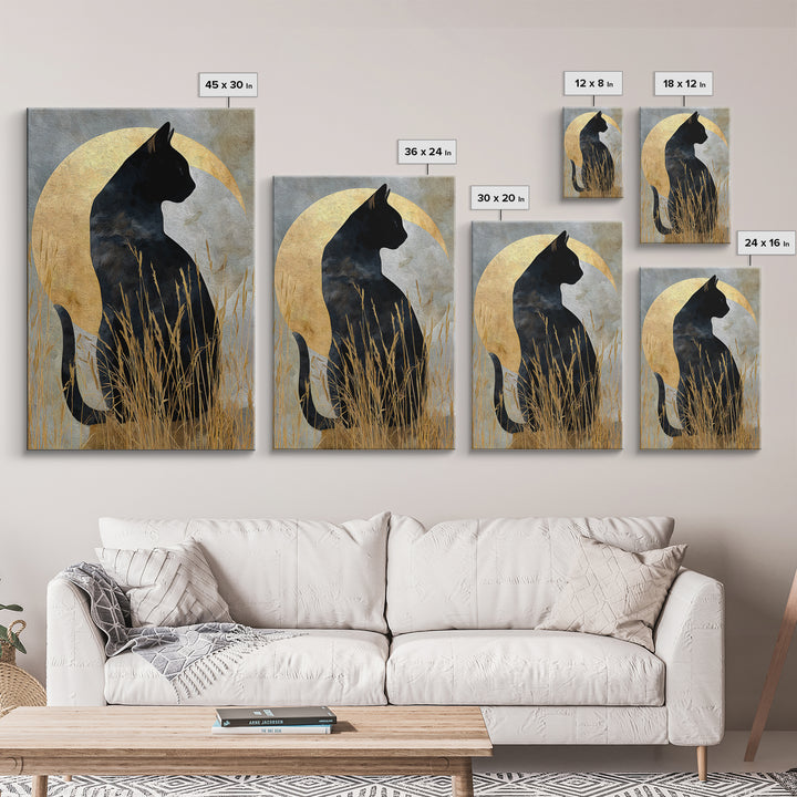 Black Cat Silhouette Framed Canvas Print, Black and White Art, Modern Decor, Living Room Decor, Fine Art, Monochrome, BAW-2x3-24