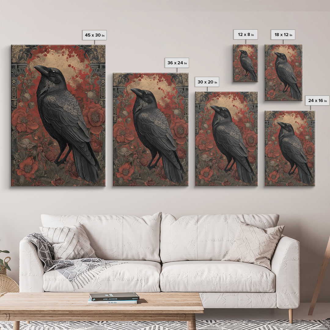 Ink Splatter Raven Composition Framed Canvas Print, Black and White Art, Canvas Print, Living Room Decor, Fine Art, Monochrome, BAW-2x3-28