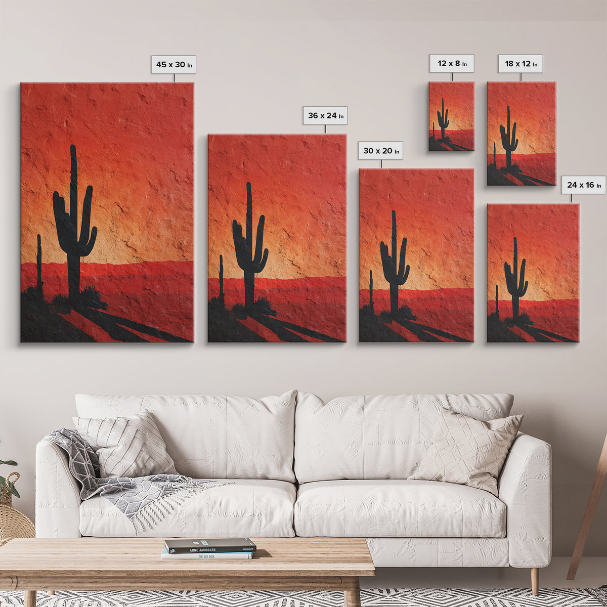 Monochrome Desert Cactus Silhouette Canvas Print, Black and White Art, Digital Art, Living Room Decor, Fine Art, Monochrome, BAW-2x3-29
