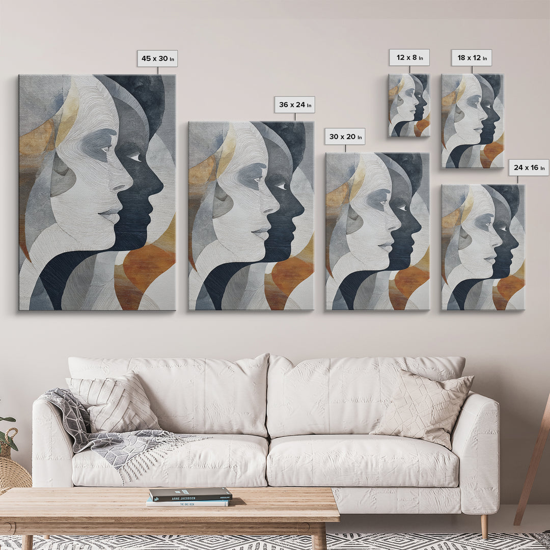 Monochrome Female Profile Framed Canvas Print, Black and White Art, Abstract Art, Living Room Decor, Monochrome, Cabin Decor, BAW-2x3-33